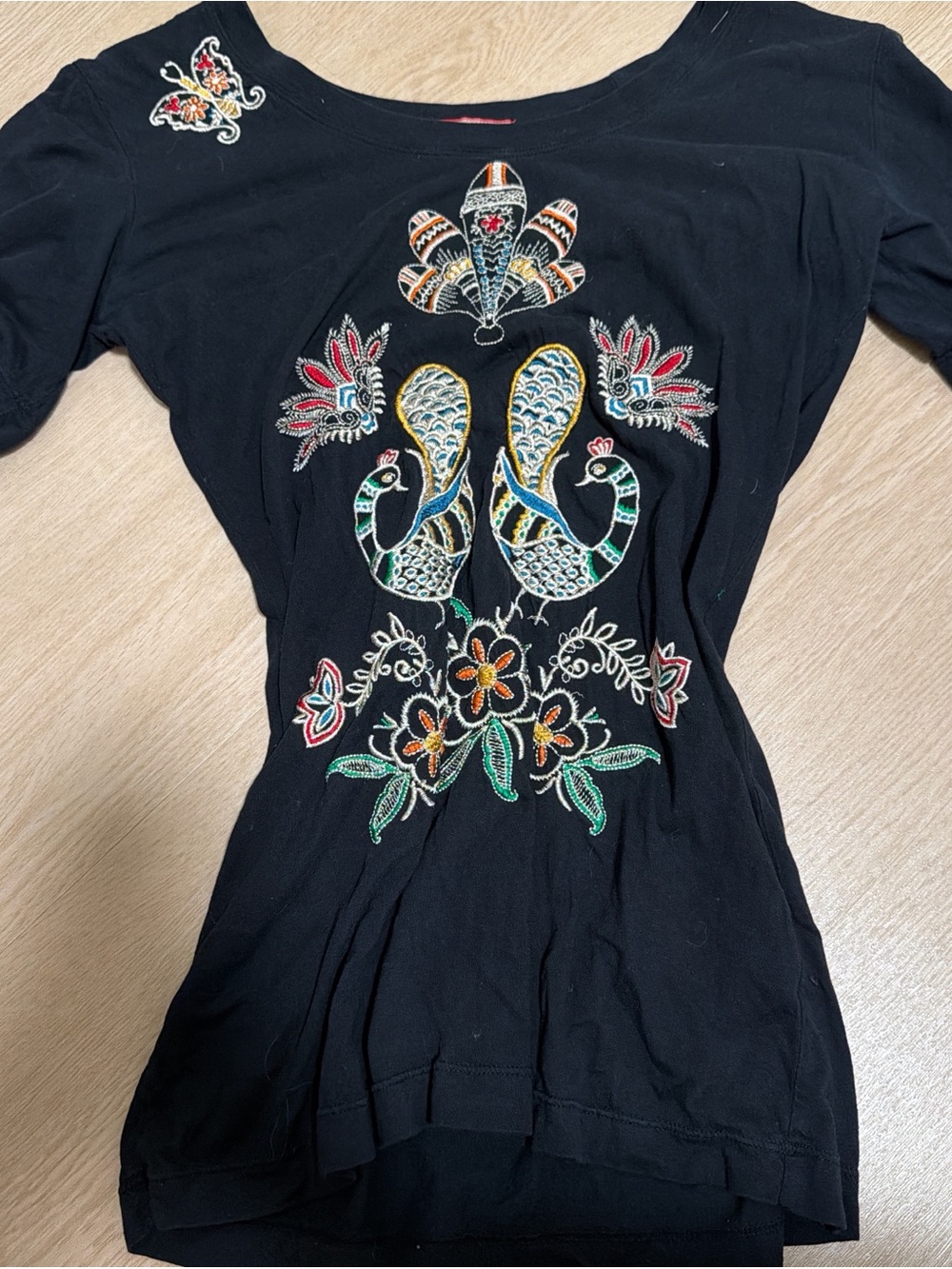 Vintage Black Embroidered Floral & Paisley Women's Top